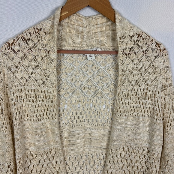 Coldwater Creek Open Knit Cardigan Sweater Sz M Beachy Boho Long Sleeve Beige - Picture 2 of 10